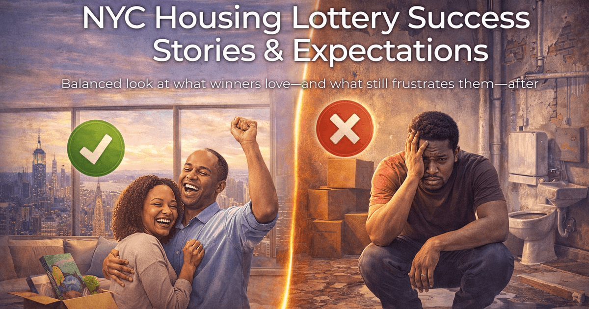NYC Housing Lottery Success Stories & Expectations - Comprehensive guide to NYC Housing Lottery with visual infographic showing key information, timelines, and strategies